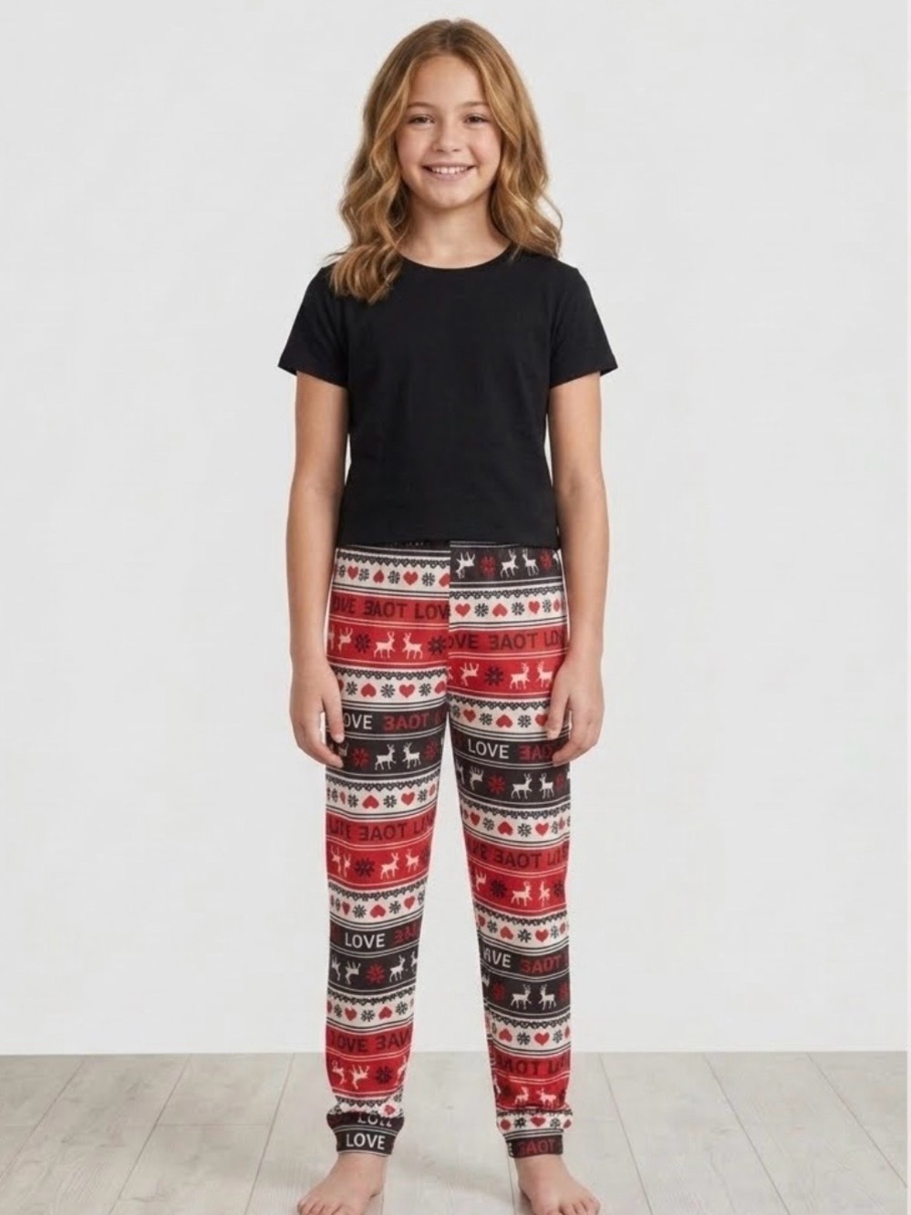 Kids Festive Love Pajama Pants - Red and Black